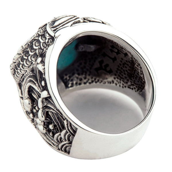 Серебряное мужское кольцо с японской рыбой кои и бирюзой