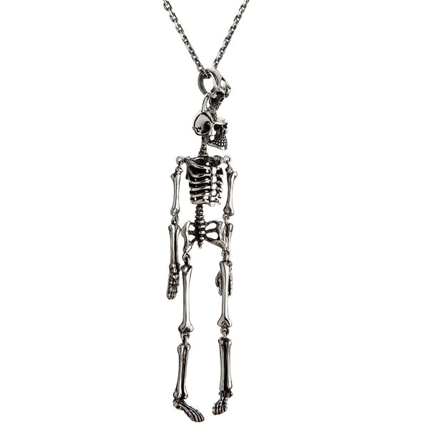 Large Sterling Silver Skull Skeleton Pendant Necklace