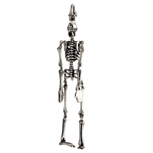 Large Sterling Silver Skull Skeleton Pendant Necklace