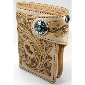 Genuine Leather Light Brown Cowboy Western Wallet