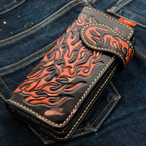 Lion Carved Leather Biker Wallet