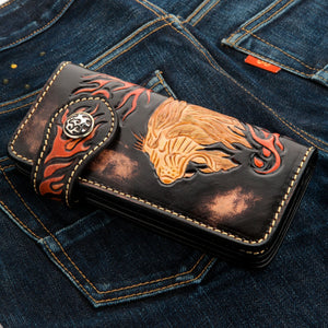 Lion Carved Leather Biker Wallet