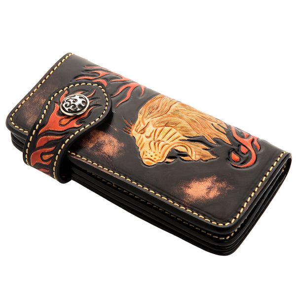 Lion Carved Leather Biker Wallet