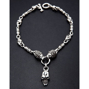 Collar de motociclista de plata de ley con calavera de león