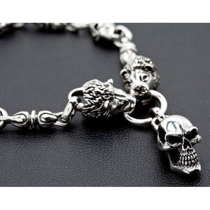 Collar de motociclista de plata de ley con calavera de león