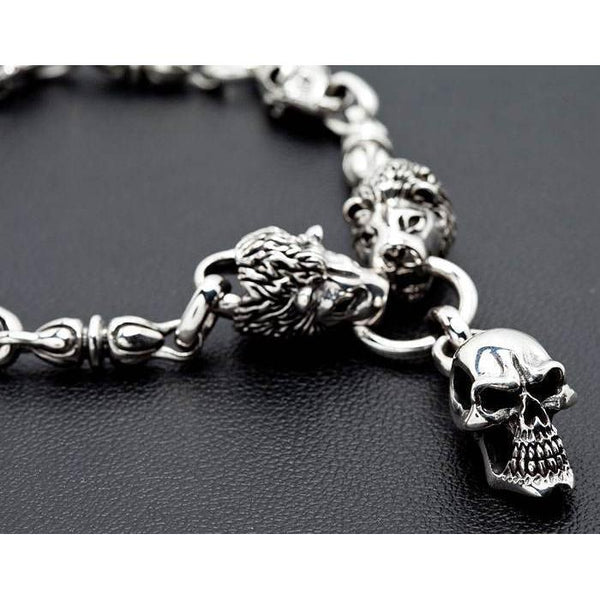 Lion Skull Sterling Silver Biker Halsband