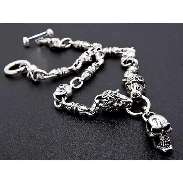 Lion Skull Sterling Silver Biker Necklace