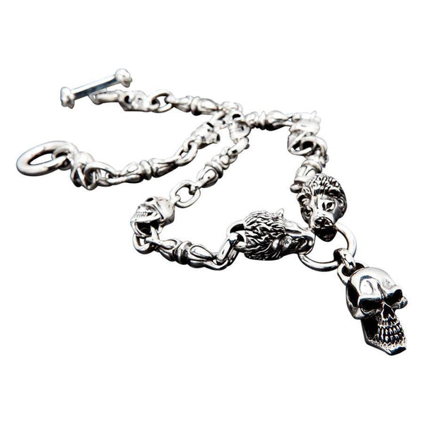 Biker-Halskette mit Löwenschädel aus Sterlingsilber