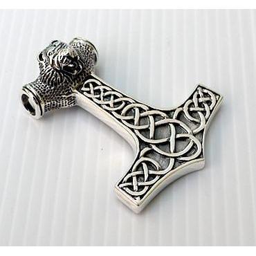 Sterling Silver Lion Thors Hammer Viking Pendant