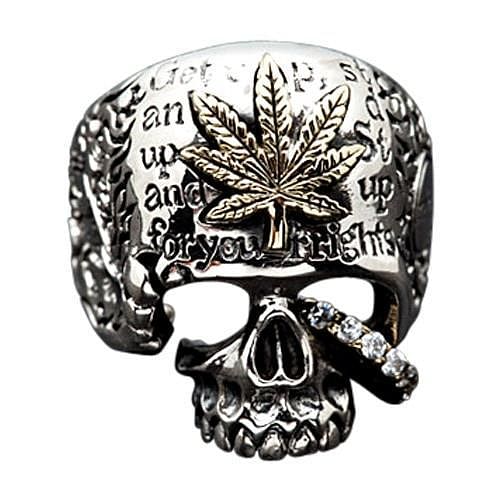 Sterling Silver Marijuana Skull Rings