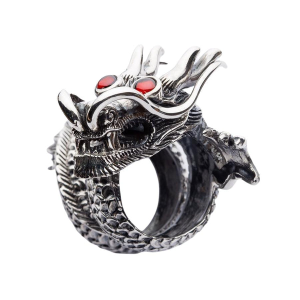 Massive red eye dragon sterling silver ring