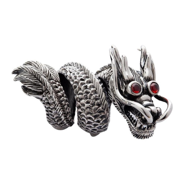 Massive red eye dragon sterling silver ring