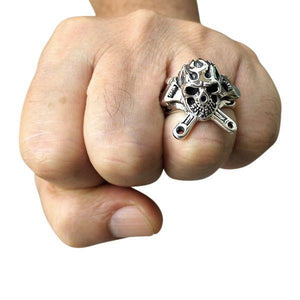 925 Silver Mechanic Skull Wrench Ring