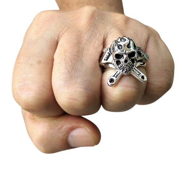 925 Серебряное кольцо для ключа-черепа механика