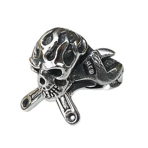 925 Silver Mechanic Skull Wrench Ring