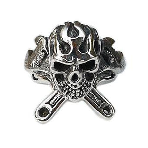 925 Silver Mechanic Skull Wrench Ring