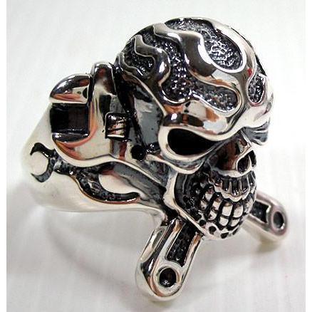 Mechanic Wrench Cross Skull Ring