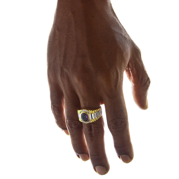 Mens Yellow Gold Amethyst Rolex Ring