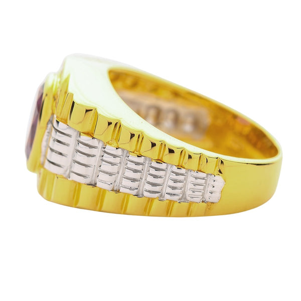 Mens Yellow Gold Amethyst Rolex Ring
