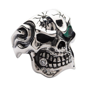 Emerald Eyes Silver Mens Skull Rings