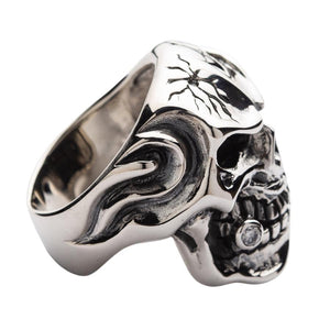 Emerald Eyes Silver Mens Skull Rings