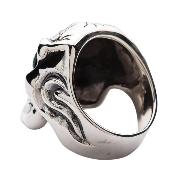 Серебряные мужские кольца в виде черепа с изумрудными глазами