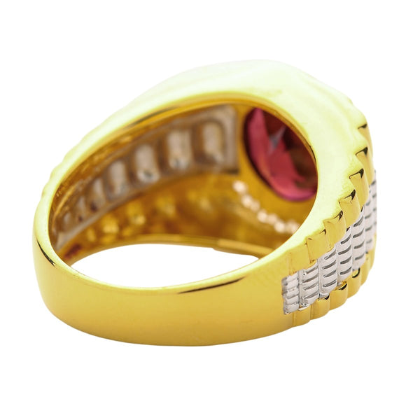 Mens Two Tone Yellow Gold Garnet Rolex Ring