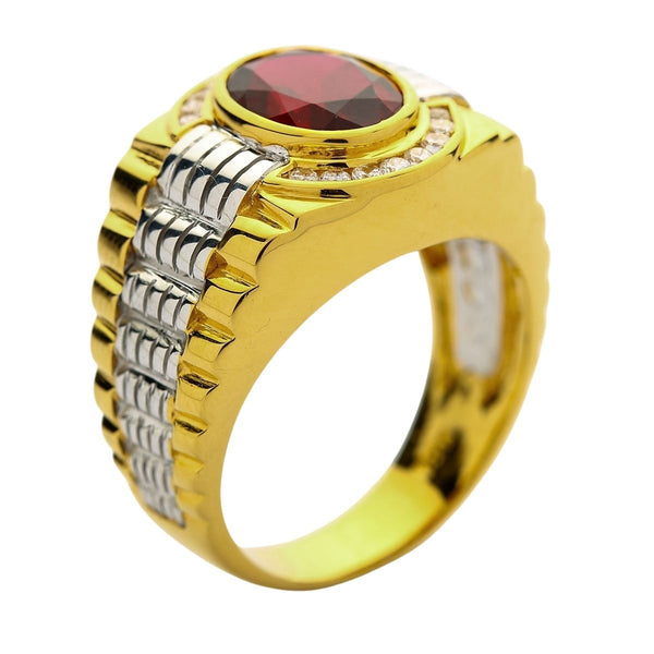 Мужское двухцветное кольцо Rolex с гранатом из желтого золота