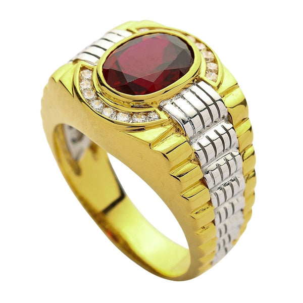 Herren Rolex Ring aus zweifarbigem Gelbgold mit Granat
