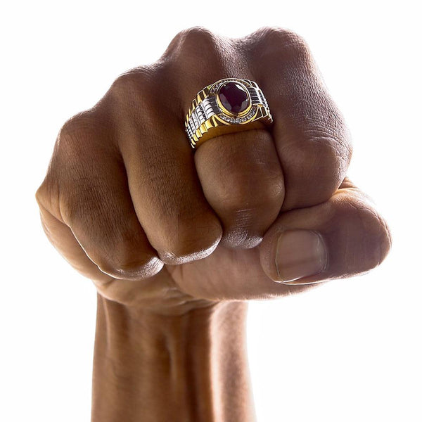 Мужское двухцветное кольцо Rolex с гранатом из желтого золота