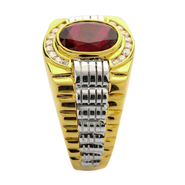 Mens Two Tone Yellow Gold Garnet Rolex Ring