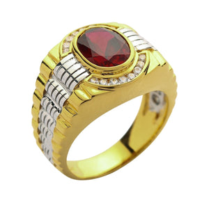 Herren Rolex Ring aus zweifarbigem Gelbgold mit Granat