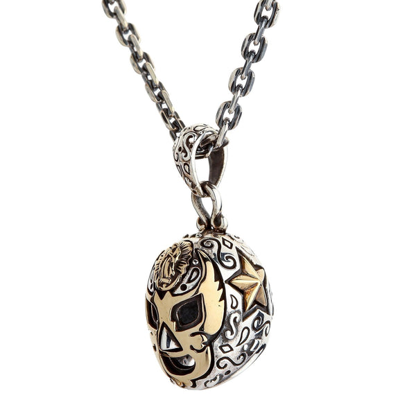 Sterling Silver Brass Mexican Mask Pendant Necklace