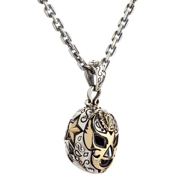 Sterling Silver Brass Mexican Mask Pendant Necklace