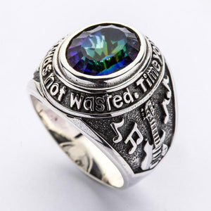 Guitar shoulder and raised oval stone on Mystic Quartz rock ring