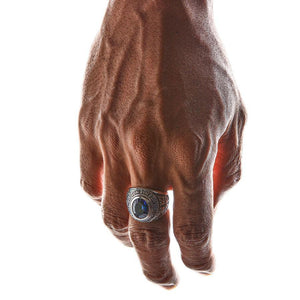Mystic Quartz Union Jack ring worn on downward pointing hand
