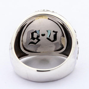 Inside of Mystic Quartz Union Jack sterling silver ring band