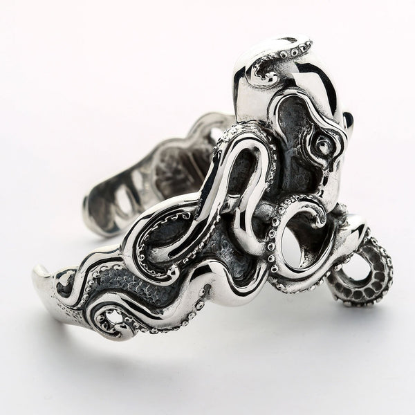 Bracelet manchette en argent sterling Octopus pour homme