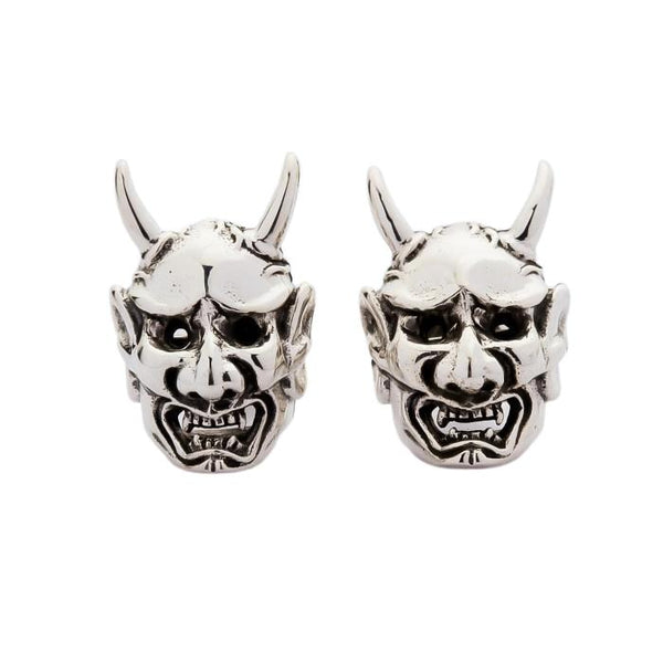 Silver Oni Devil Skull Earrings