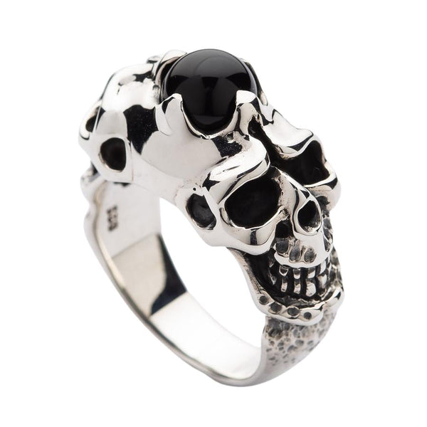 Onyx Skull Rings Biker Jewelry
