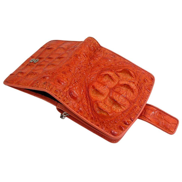Portefeuilles pour femmes en cuir de crocodile orange