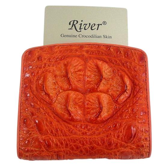 Portefeuilles pour femmes en cuir de crocodile orange