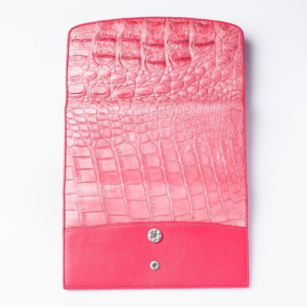 Lange Brieftasche aus Krokodilleder mit Backbone in Rosa