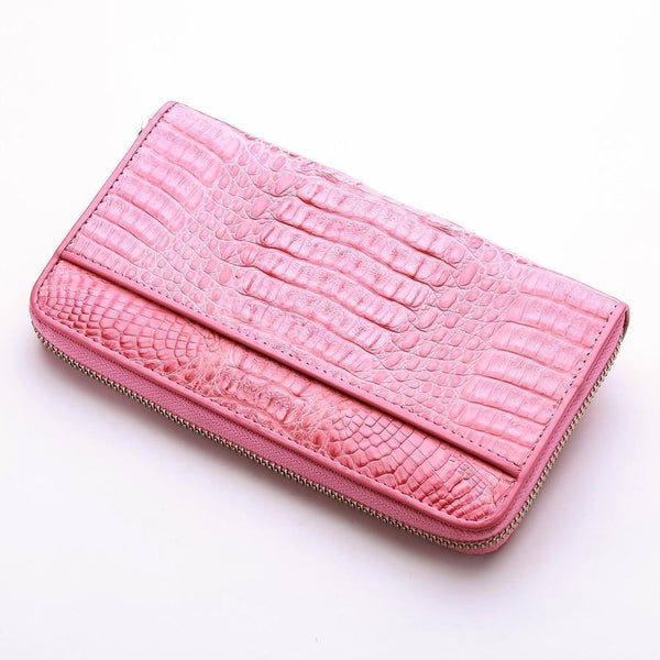 Bolsa feminina de couro cor de chifre de crocodilo rosa