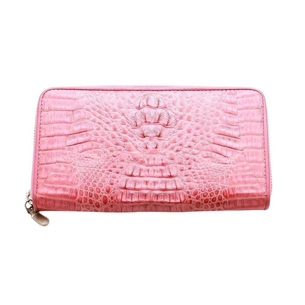 Bolsa feminina de couro cor de chifre de crocodilo rosa