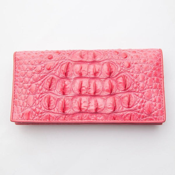 Pink Crocodile Hornback Skin Long Wallet