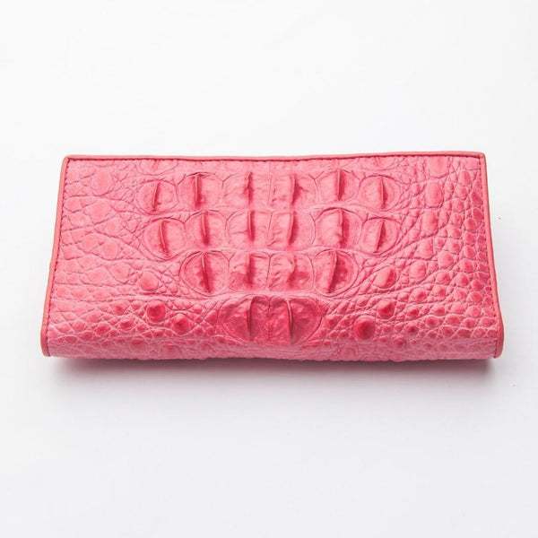 Pink Crocodile Hornback Skin Long Wallet