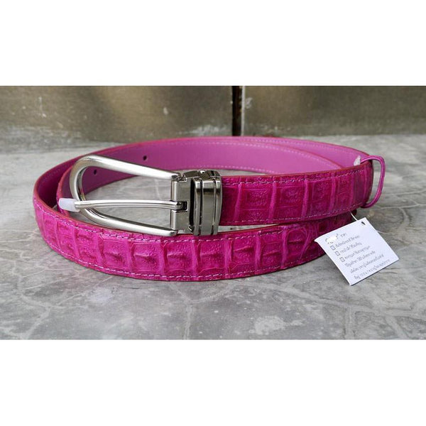 Cintura da donna in pelle di coccodrillo rosa