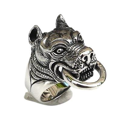 Кольцо в виде головы собаки Pitbull из стерлингового серебра