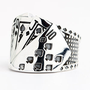 Bague de poker en argent sterling avec cartes à jouer